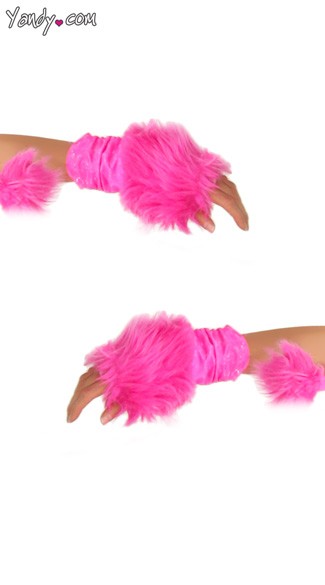 Deluxe Hot Pink Unicorn Gloves, Neon Pink Gloves, Neon Pink Furry Gloves
