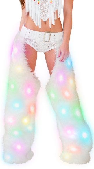 Light-Up White Shag Chaps, Shag Chaps, Dancewear Chaps