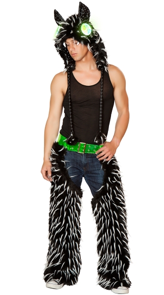 Mens Rave Monster, Mens Furry Chaps and Hood