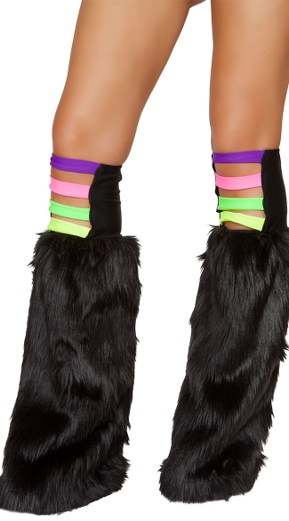 Neon Banded Legwarmers, Furry Legwarmers with Neon Trim