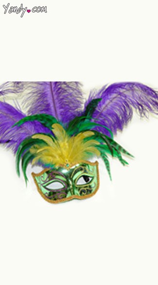 Feathered Mardi Gras Mask, Shiny Mask with Feathers