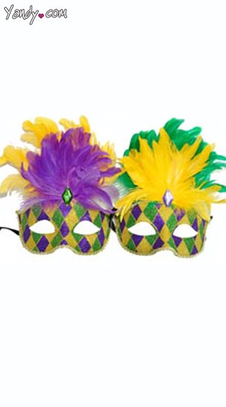 Venetian Mask with Short Feathers, Mardi Gras Mask with Mini Feathers