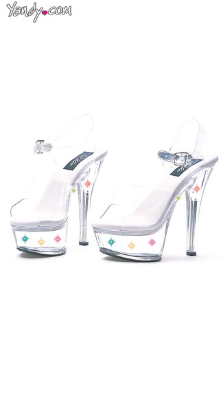6\" Heel Clear Sandal With Multicolor Lights, Light Up Plastic Shoes