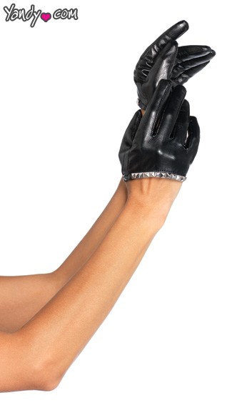 Faux Leather Cropped Gloves, Leather Gloves, Clubbing Gloves