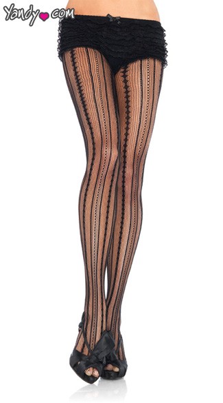 Vintage Pinstripe Pantyhose, Pin Stripe Pantyhose, Black Hose, Womens Hoisery