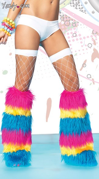 Neon Striped Legwarmers, Bright Faux Fur Legwarmers