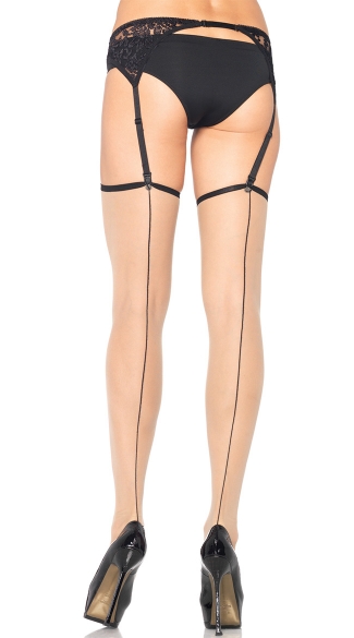 Sheer Thigh Highs with Contrast Backseam, Two Tone Stockings, Thigh High Stockings, Sheer Stockings