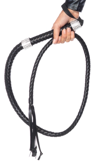 Rhinestone Vixen Whip, Rhinestone Whip, Black Whip, Dominatrix Whip