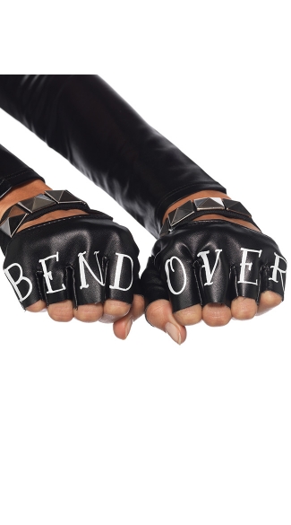 Wet Look Bend Over Gloves, Wet Look Bondage Glove Accessories, Bondage Gloves