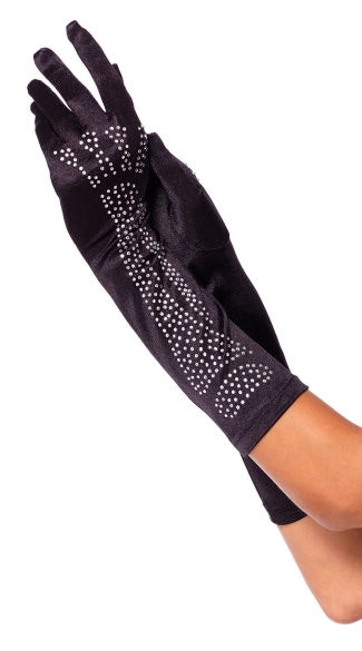 Rhinestone Bone Opera Gloves, Rhinestone Bone Elbow Length Gloves