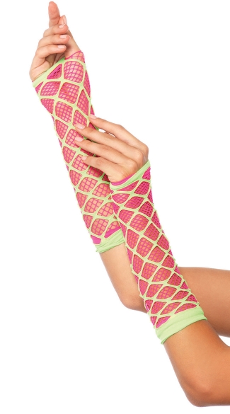 Dual Net Neon Arm Warmers, Dual Fishnet Arm Warmers