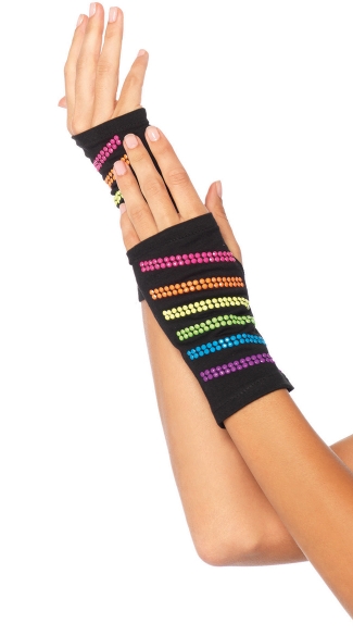 Rainbow Studded Fingerless Gloves, Fingerless Studded Gloves, Multicolored Studded Gloves