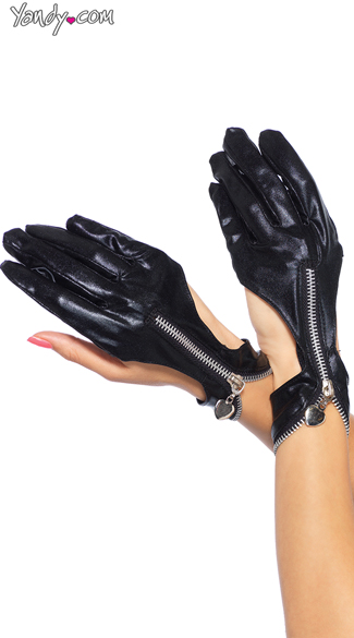 Cut Out Motorcycle Gloves, Black Motorcycle Gloves, Black Zipper Gloves