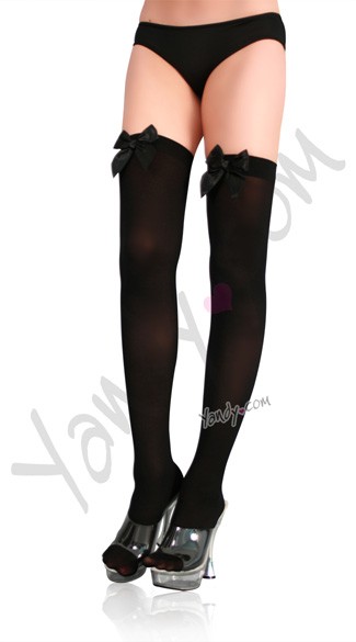 Plus Size Thigh High Nylon Stockings w/ Bow