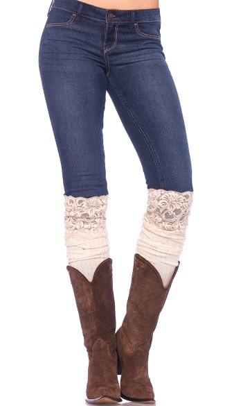 Ivory Knit Slouch Socks with Lace Top, Ivory Knit Socks, Knit Slouch Socks