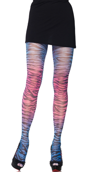 Blue and Pink Zebra Print Pantyhose, Animal Print Pantyhose, Zebra Pantyhose