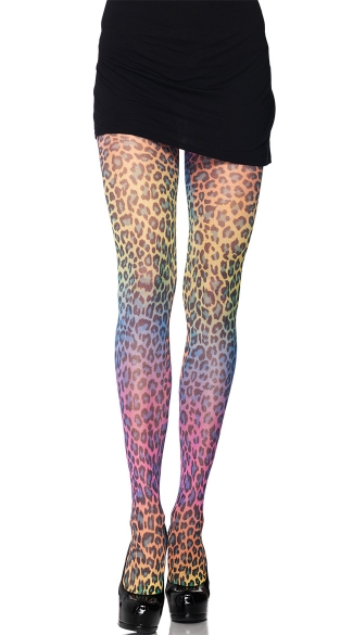 Rainbow Cheetah Print Tights, Animal Print Tights, Rainbow Tights, Rainbow Pantyhose