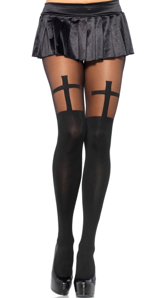 Sheer Cross Pantyhose, Cross Top Pantyhose