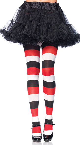 Darling Doll Opaque Striped Tights, Striped Pantyhose, Red Tights