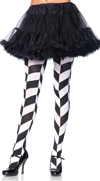 Illusion Chevron Tights, Black and White Striped Tights, Chevron Pantyhose