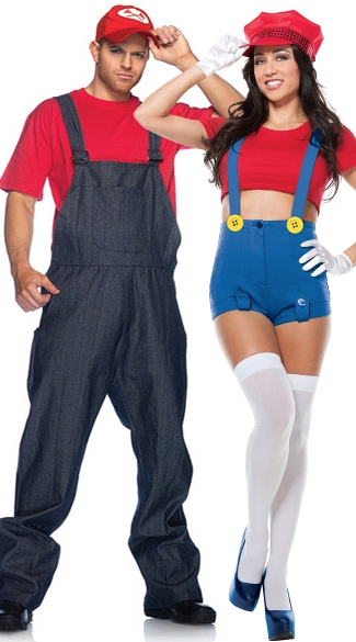 Red Plumbers Couples Costume, Video Game Couples Costumes, Red Mario Couples Costume