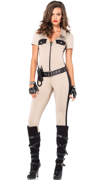 Sexy Khaki Cop Costume, Deputy Pat Down Costume, Cop Jumpsuit Costume