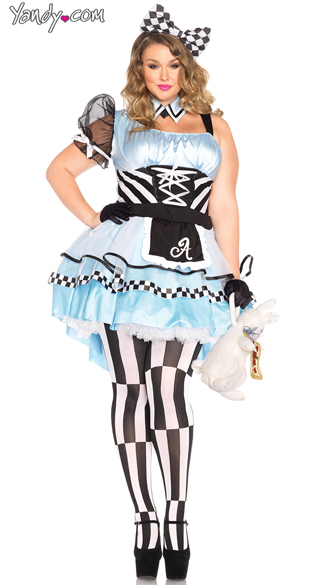 Plus Size Psychedelic Alice Costume, Plus Size Baby Blue and Black Crazy Alice Costume, Plus Size Super Sexy Alice Costume