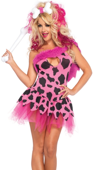 Sexy Pink Cave Girl Costume, Prehistoric Pebbles Costume