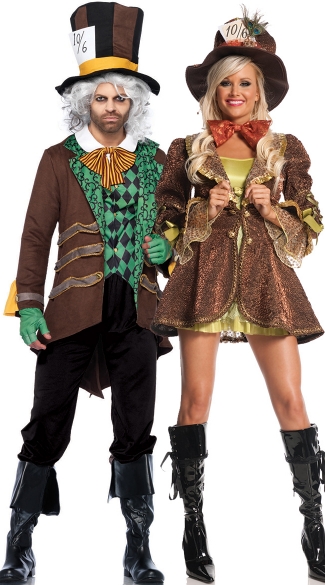 Mad Hatter Couples Costume, Classic Hatter Couples Costume, Green Mad Hatter Couples Costume, Mad Hatter Alice Couples Costume, Couples Wonderland Mad Hatter Costume