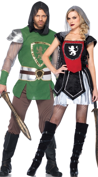 Medieval Knights Couples Costume, Green And Black Knights Couples Costume, Couples Knights Costume