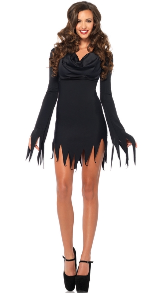 Tattered Cowl Neck Costume Dress, Black Tattered Gown