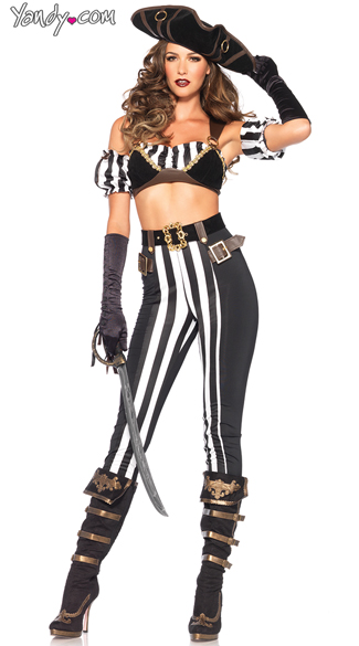 Black Beauty Pirate Costume, Black and White Sexy Pirate Costume, Striped Sexy Pirate Costume