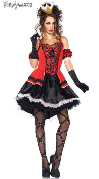 Royally Sexy Queen Costume, Red and Black Queen Of Hearts Costume, High Collar Queen of Hearts Costume