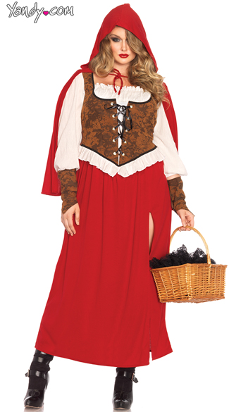 Plus Size Red Riding Hood Costume, Plus Size Adult Red Riding Hood Costume, Plus Size High Slit Red Riding Hood Costume