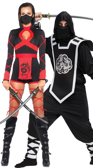 Dragon Ninjas Couples Costume, Dragon Ninja Costume, Black and Red Sexy Ninja Costume, Sexy Romper Ninja Costume, Men\'s Dragon Ninja Costume, Men\'s Ninja Costume, Men\'s Warrior Costume