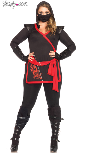 Plus Size Ninja Assassin Costume, Plus Size Ninja Costume, Sexy Red and Black Ninja Costume