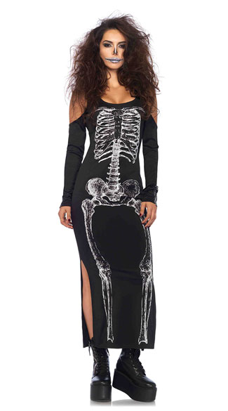 Cold Shoulder Skeleton Costume, Sexy Skeleton Costume, Skeleton Dress Costume