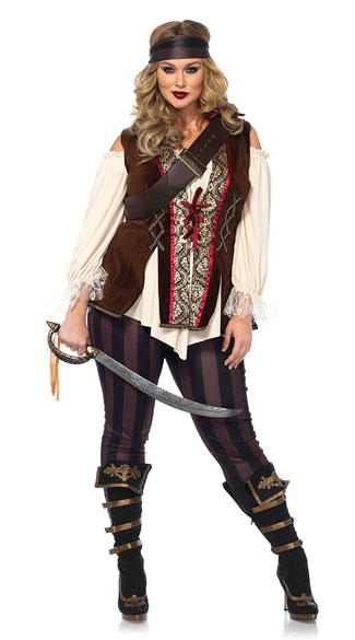 Plus Size Captain Blackheart Costume, Plus Size Pirate Costume, Plus Size Striped Pirate Costume
