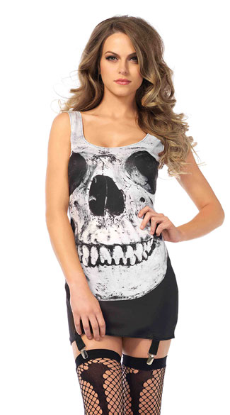 Gartered Skull Tank Dress, Sexy Skeleton Dress, Skeleton Dress Costume