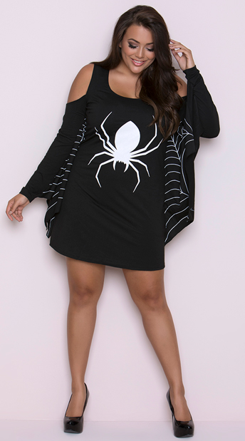Plus Size Jersey Spiderweb Dress Costume, Plus Size Seductive Spider Dress Costume - Yandy.com