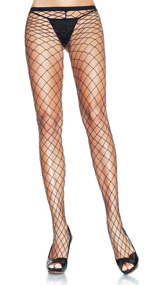 Lurex Fishnet Panty Hose, Black and Silver Fishnet Stockings
