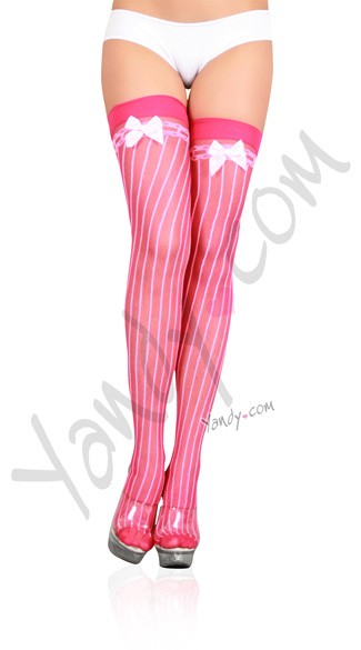 Lycra Sheer Pin Stripe Thigh Hi W/bow Top