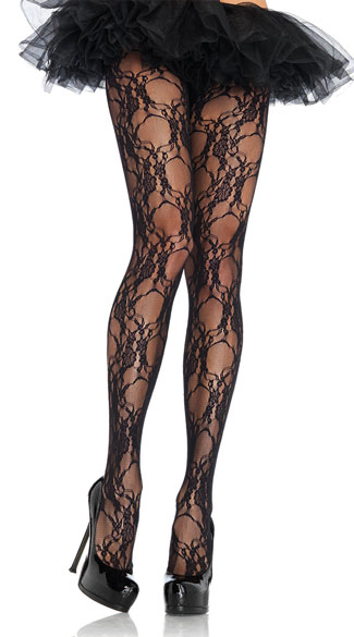 Flower Print Lace Pantyhose, Floral Pantyhose, Floral Hoisery