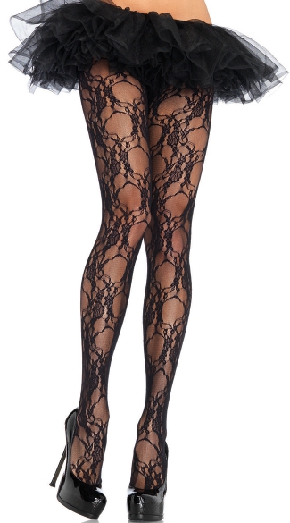 Plus Size Floral Lace Pantyhose, Plus Size Black Flower Hose, Plus Size Black Lace Stockings