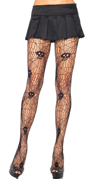 Plus Size Skull Web Net Pantyhose, Skull Net Stockings, Halloween Pantyhose