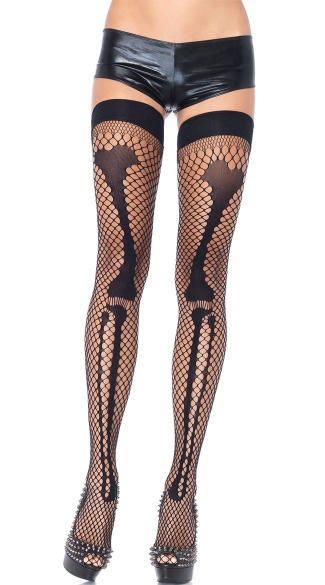 Leg Bone Net Thigh Highs, Fishnet Thigh Highs, Fence Net Thigh Highs, Skeleton Thigh Highs