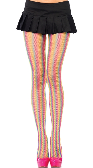 Rainbow Fishnet Pantyhose, Neon Rainbow Pantyhose