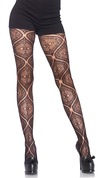 Intricate Vine Lace Pantyhose, Fishnet and Lace Pantyhose, Lace Pantyhose