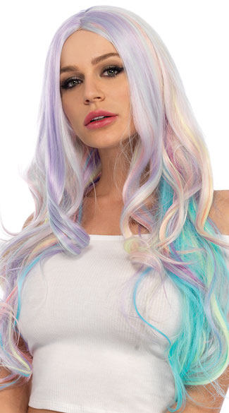 Wavy Pastel Rainbow Wig, Crystal Iridescence Wig - Yandy.com