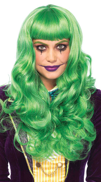 Misfit Long Wavy Green Wig, Green Wavy Wig, Long Green Wig